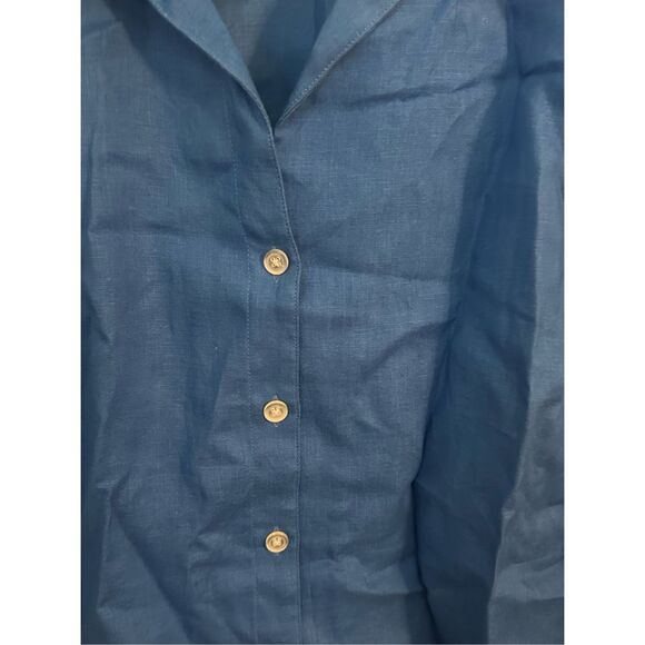 Jones New York 100 % Linen Embroidered Floral Button Down Shirt Blue 3X Plus - Picture 3 of 9